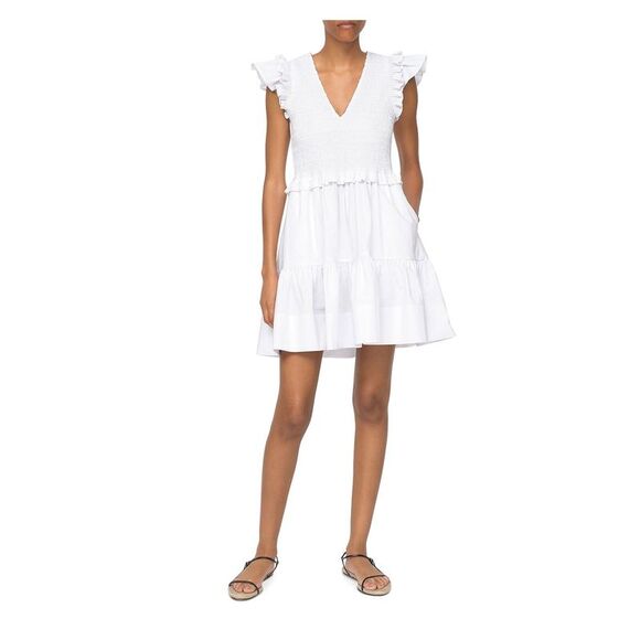 SEA Dresses & Skirts - SEA Womens White Unlined Flutter Sleeve Above The Knee Fit + Flare Dress 4